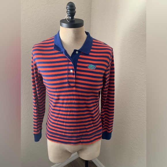 Gators Mens L Polo College Classics Blue Orange Striped 100% Cotton - Picture 1 of 6